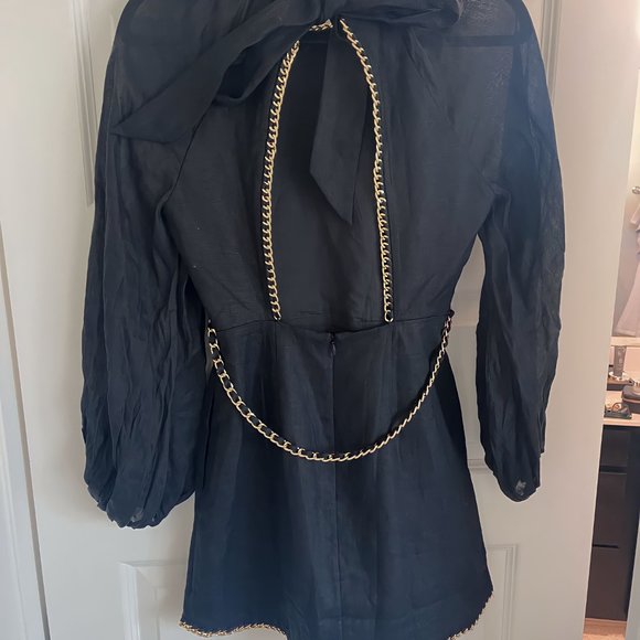 Zimmermann Rouleau Chain Mini Dress in Black USA 2 Womens Linen - Picture 2 of 3